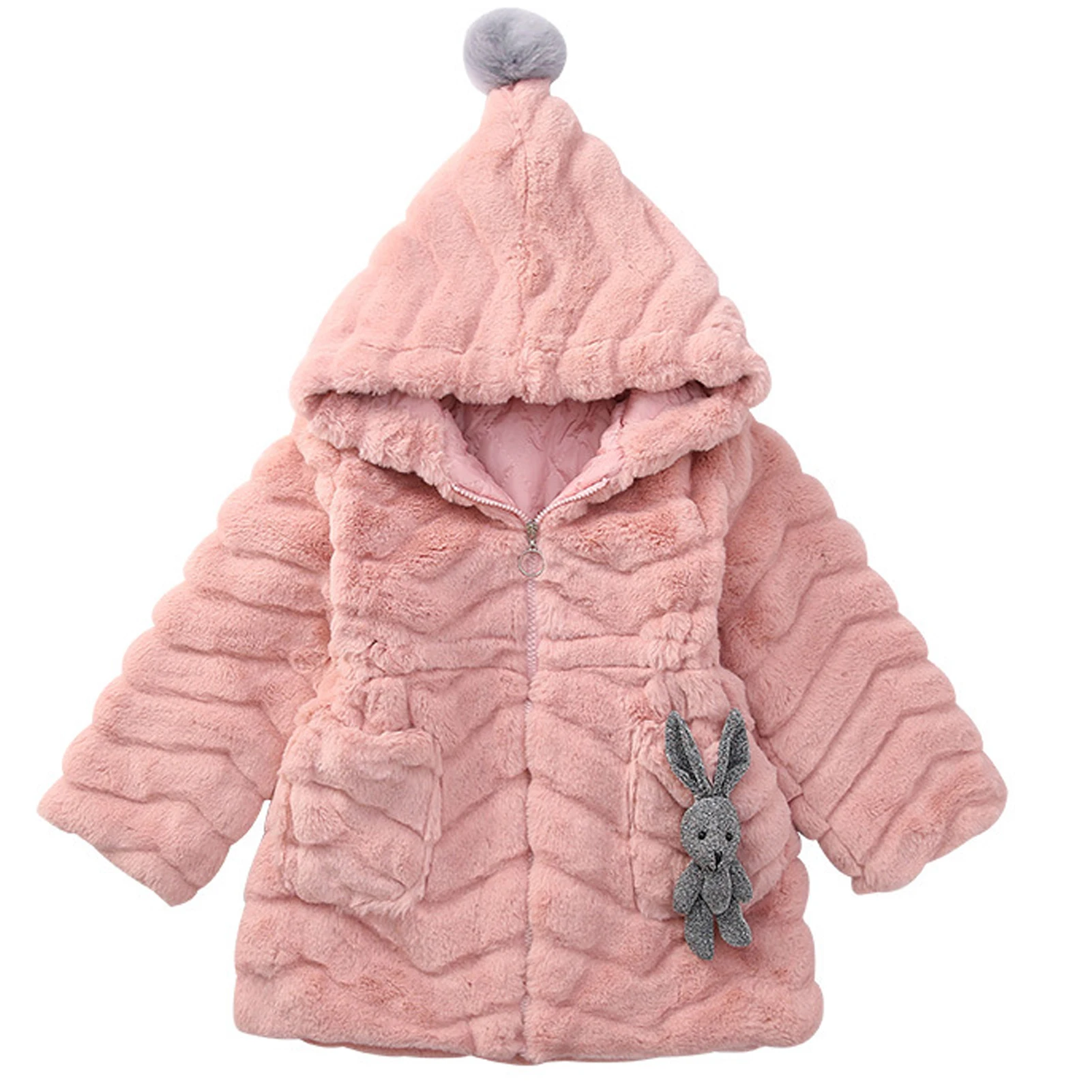 

Faux Fur Children's Coat Thick Warm Girls Winter Hooded Coats Cotton Padded Quilted Jacket Snow Wear Parka for 10-12Y Teens