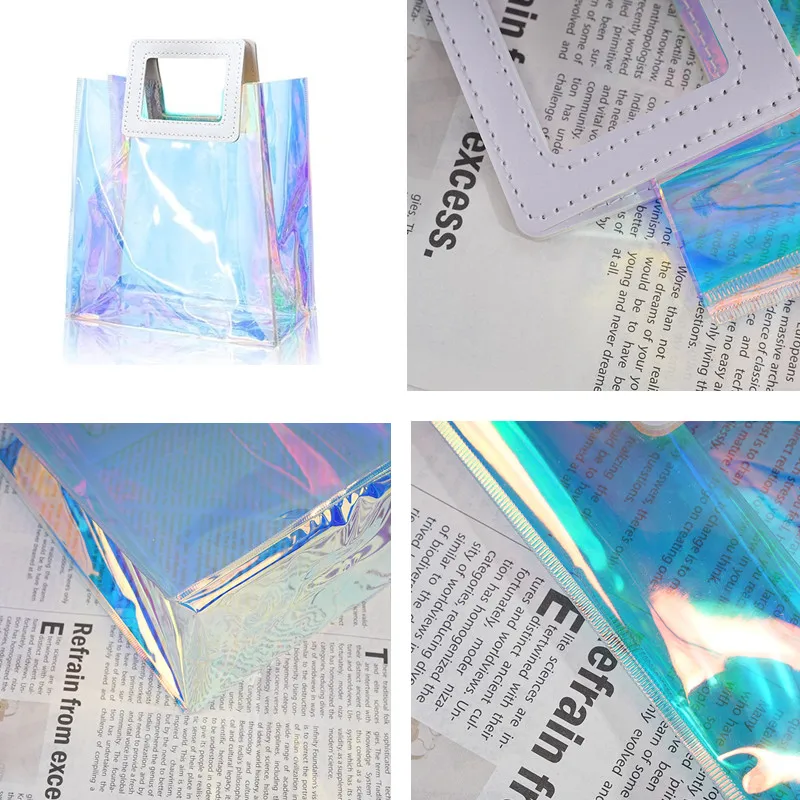 Clear Gift Tote Bag With Handles Large Capacity PVC Handbag Colorful Shopping Shoulder Bags Valentine Wedding Birthday Supplies