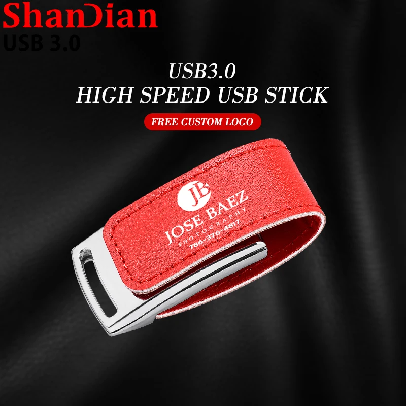 SHANDIAN Creative Leather High-speed USB 3.0 Flash Drives1 Piece Free Customization LOGO 64GB Pen Drive Wedding Photography Gift