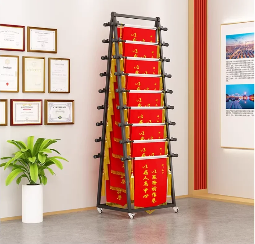 Iron Artwork With Painted Finishpennant Display Stand Floor-to-ceiling Multi-layer Movable Shelf School Company Hospital Honor D