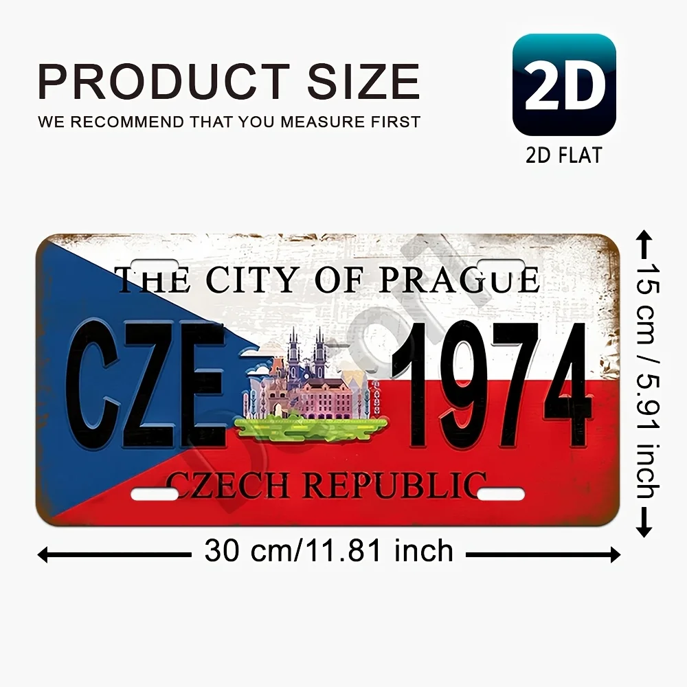 ,  Prague Czech Republic Aluminum License Plate Wall Art -   Metal Sign with Flag & City Emblem, Durable Home Garage Bar for Man