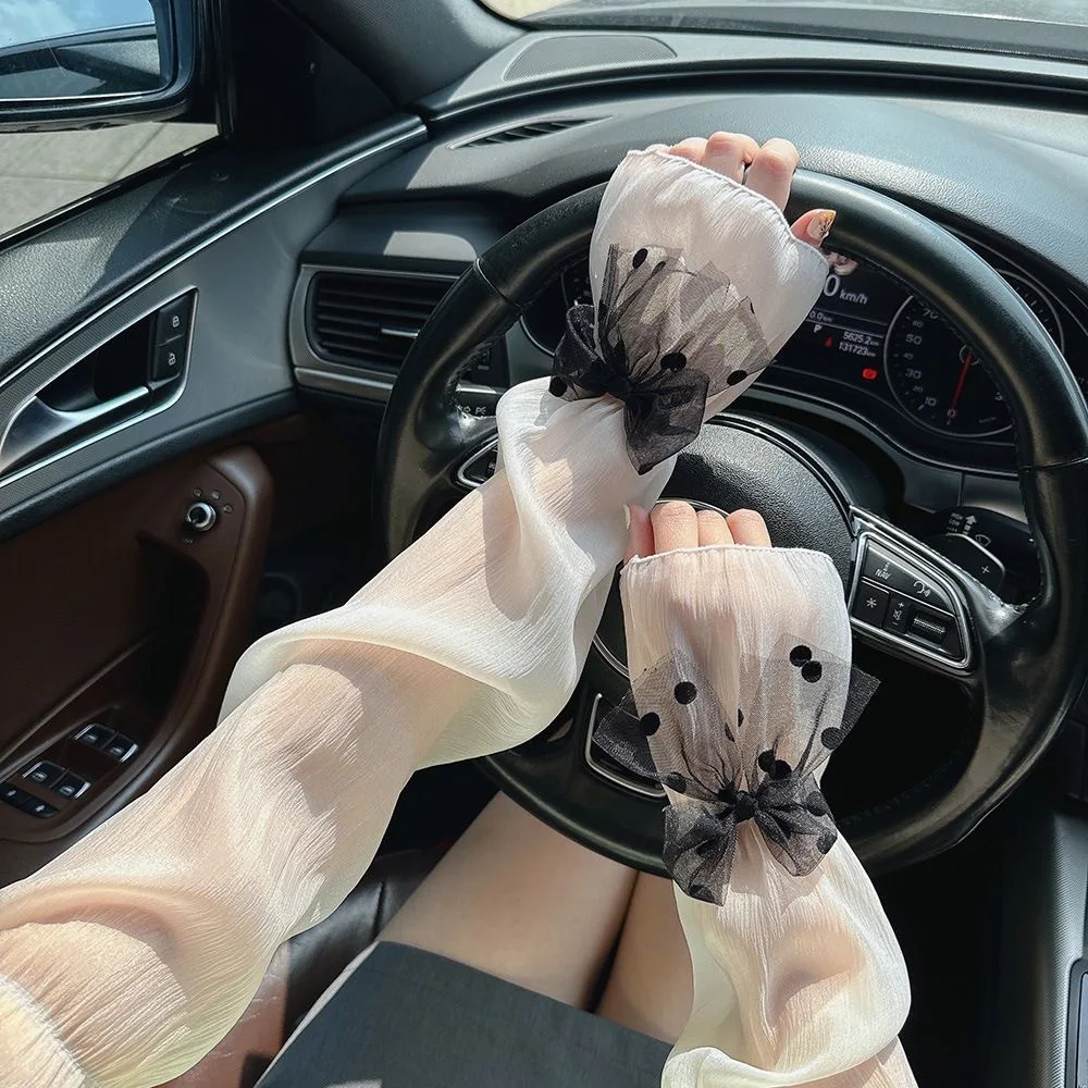

Summer Sunscreen Bow Sheer Arm Sleeves Women Ice Silk Arm Protection UV Protection Gloves Arm Sleeves Lolita Fingerless Gloves
