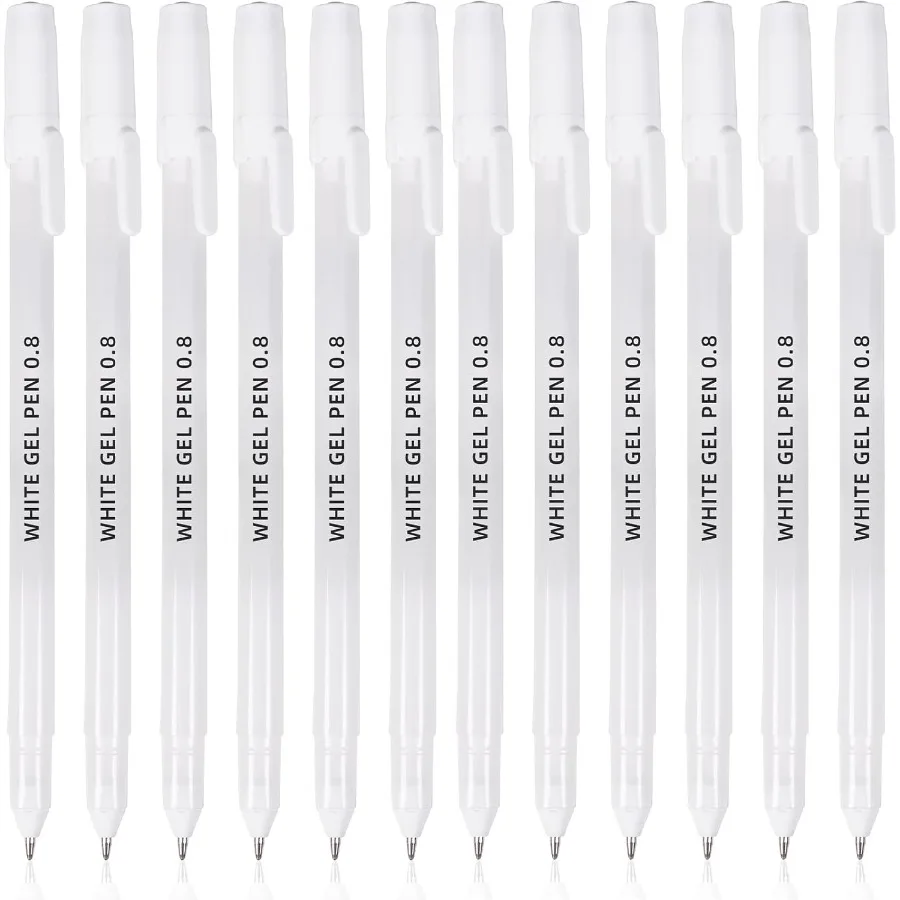 

12 Pack White Gel Pens 0.8mm Extra Fine Point Premium White Ink Gel Pen For Black Paper Art Drawing Jourling