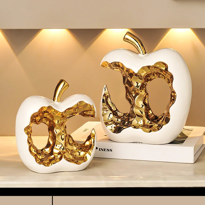 

2Pcs Gold-plated Apple Statue Home Decor Nordic Modern Ceramic Figurines For Interior Creative Office Living Home Decoration