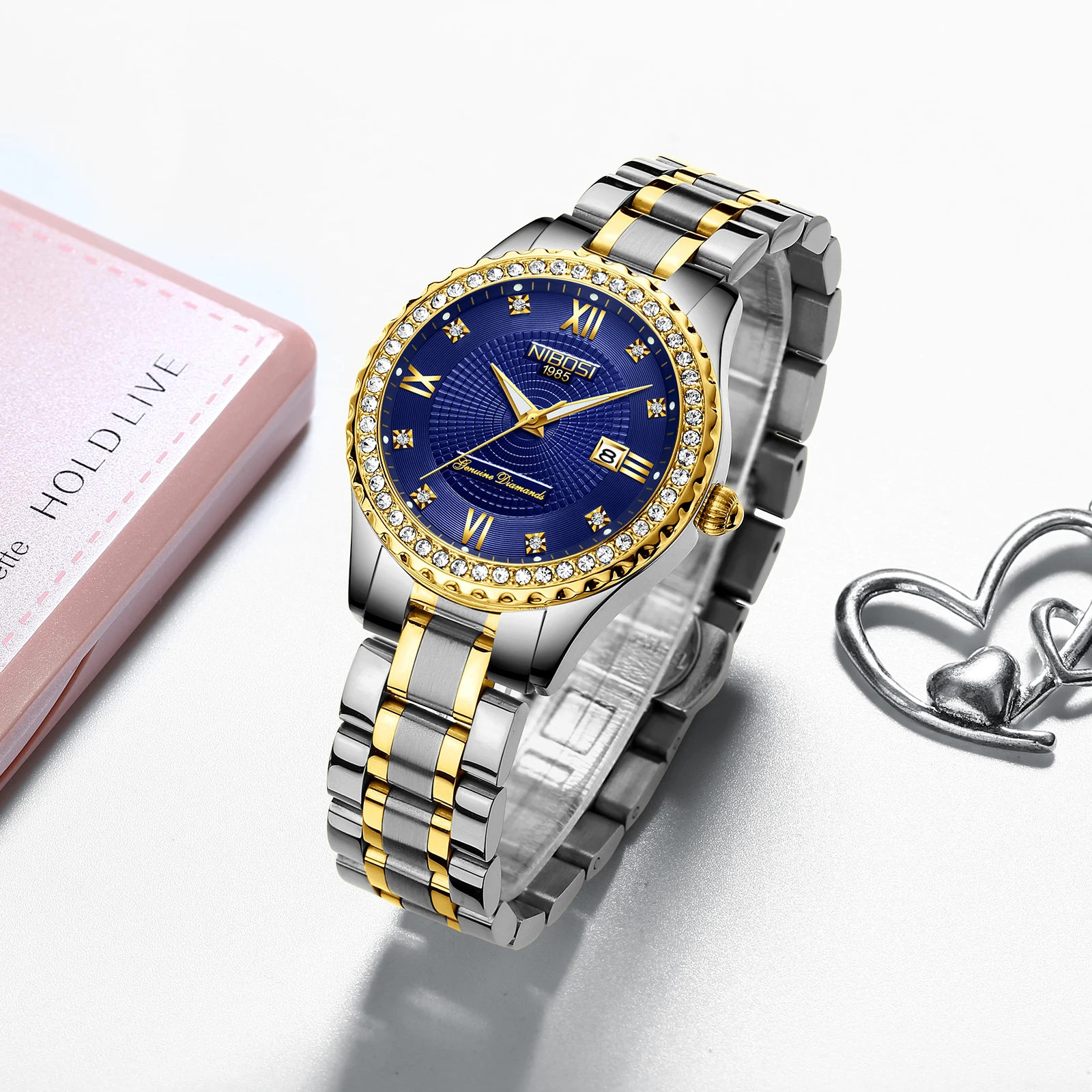 NIBOSI Diamond Watches for Women Classic Luxury Rose Gold Analog Quartz Watch Fashion Waterproof Luminous Ladies Female Watch