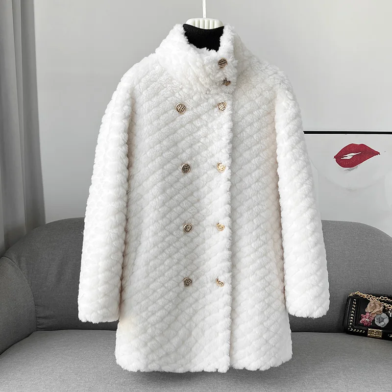 Lady Girl Sheep Shearling Warm Coats Female Women Lamb Wool Fur Thick Jacket Winter Overcoat JT3287