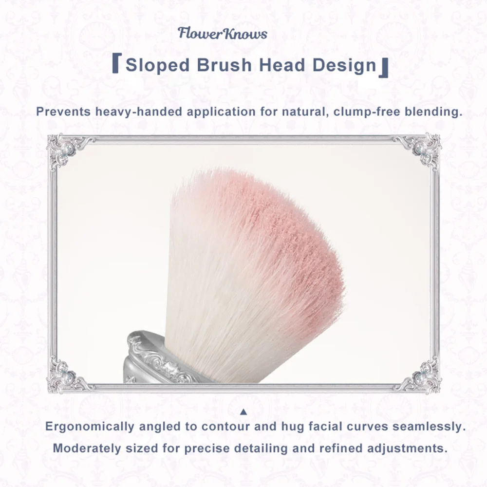 فرشاة بلاشر مائلة من Flower Knows Shells Jewel بمقبض كريستال فرشاة كونتور وهايلايتر نباتية وخالية من القسوة فرشاة مكياج