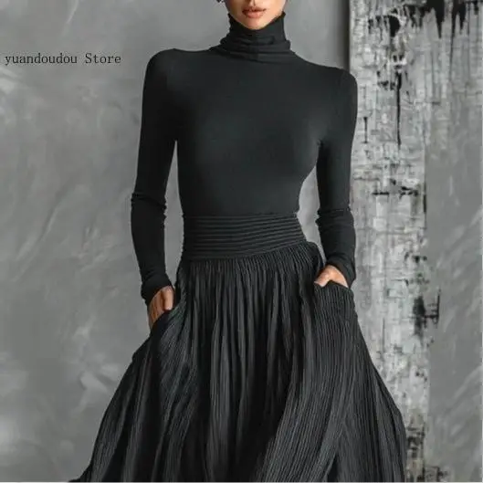 European and American French Retro Elegant Light Luxury Gentle Style Long Sleeved T-Shirt Half Skirt Set for Women