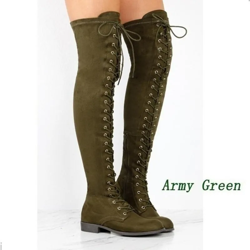 2022 Women Over The Knee Boots Sexy Fashion Lace-Up Winter Warm Knight Thigh Tall Boots Solid Color Ladies Over The Knee Botas