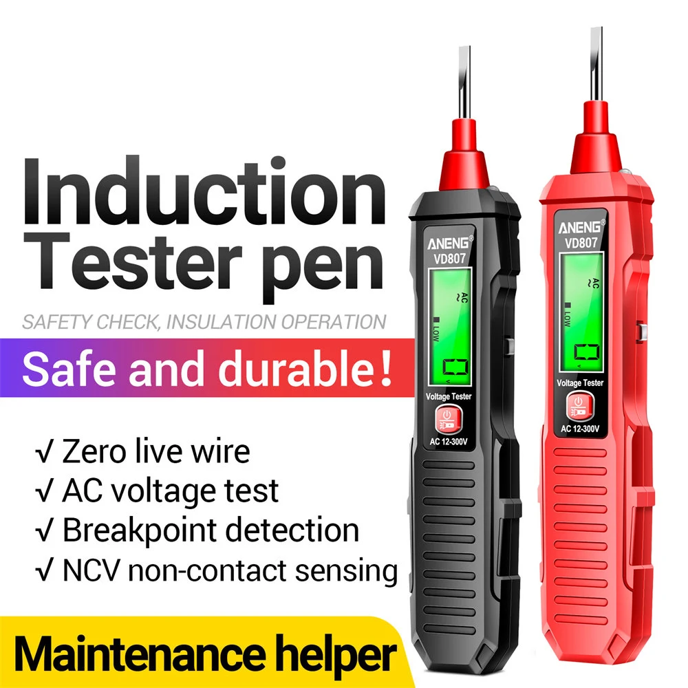 VD807 Smart Induction Tester Pen AC 12-300V LCD Display Voltage Tester NCV Sensor Wire Detector With Sound And Light Alarm