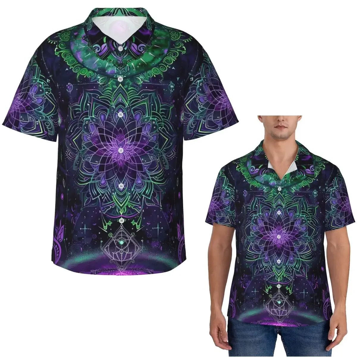 Celestial Neon Glow With Astrological Symbols And Starry Night Shirts Men Short Sleeve Shirt for Summer Beach Men's Button Tops