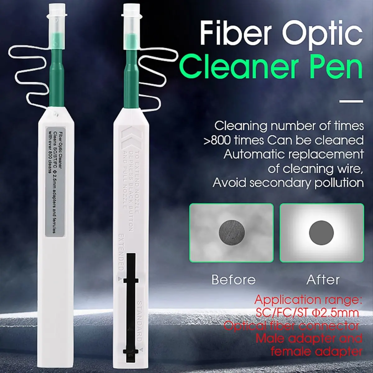 618 Mega Sale-2.5mm Fiber Optic Cleaning Pen+Dust-Free Paper SC/FC/ One-Click Cleaning Fiber Cleaner Optical Fiber Connector Cle