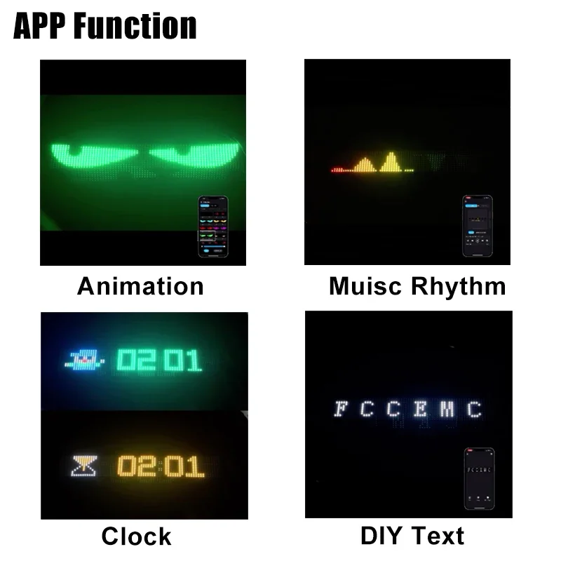APP Control Truck Devil Eye LED Matrix Pixel Panel Graffiti Scrolling Text Soft Foldable Lighting Board Windshield Decor Display
