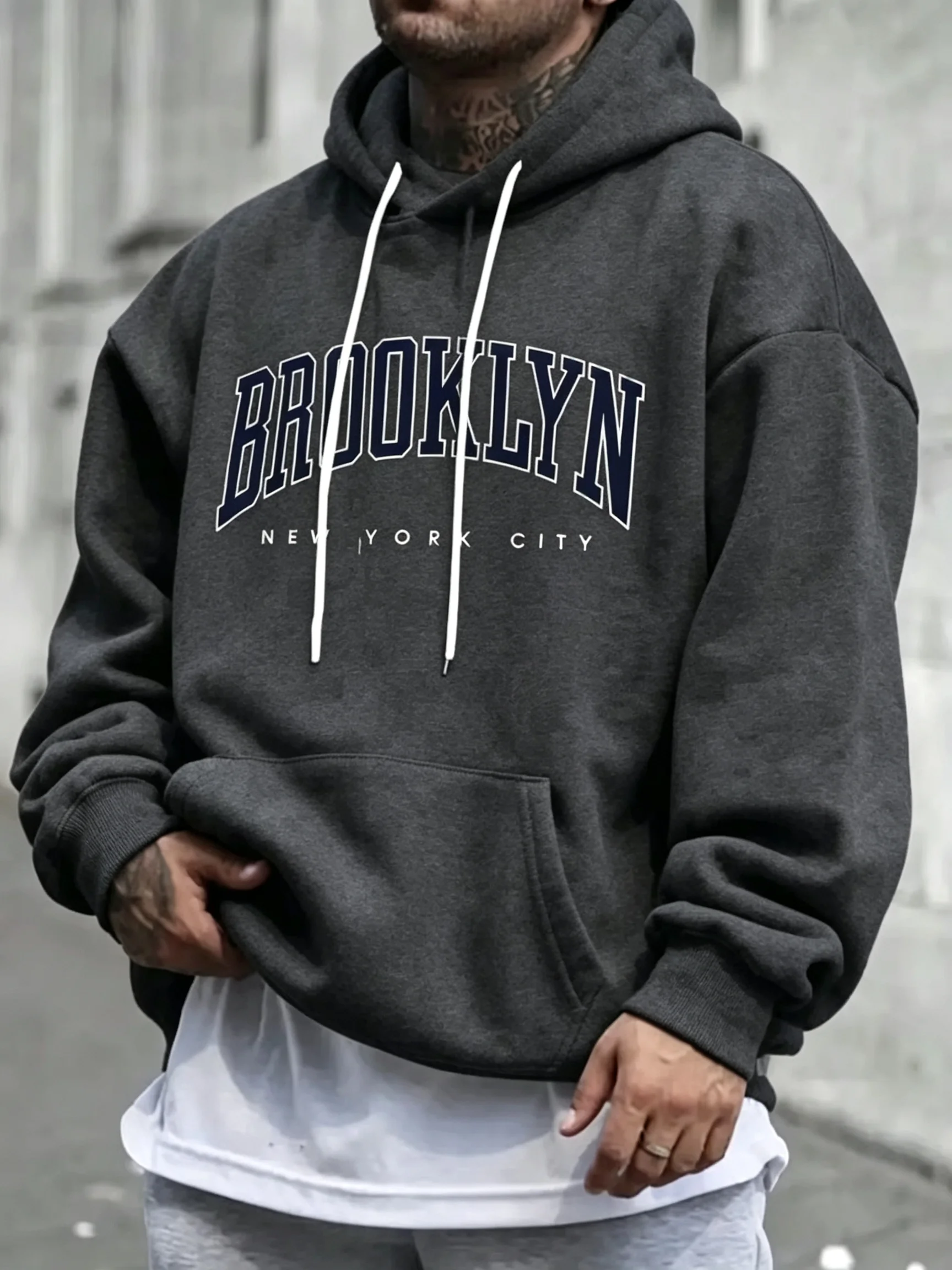 2026 Hot selling autumn men's skull A-line printed micro elastic comfortable hooded sweatshirt outdoor urban trendy streetwear