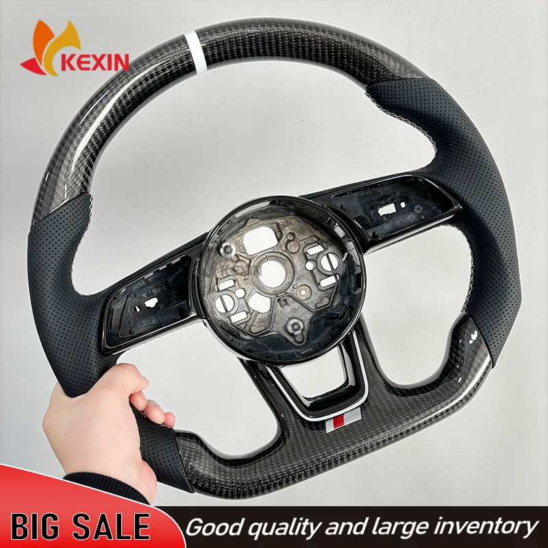 Carbon fiber leather steering wheel for Audi A3L leather steering wheel flat bottom