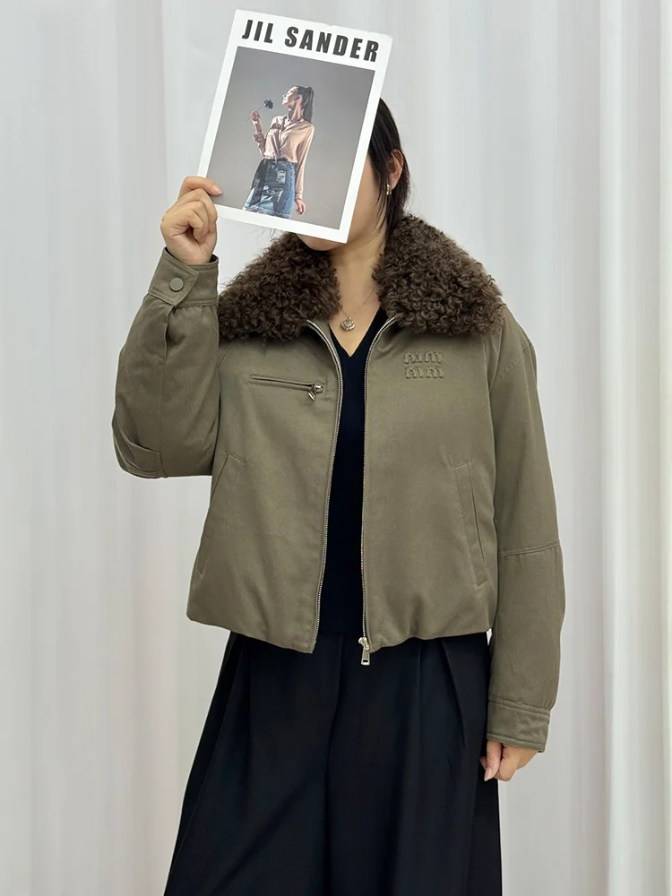 2025 New Women Winter Goose Down Jacket Real Lamb Sheep Fur Collar Warm Thick Luxury Clothing Parkas Female Puffer Jacket