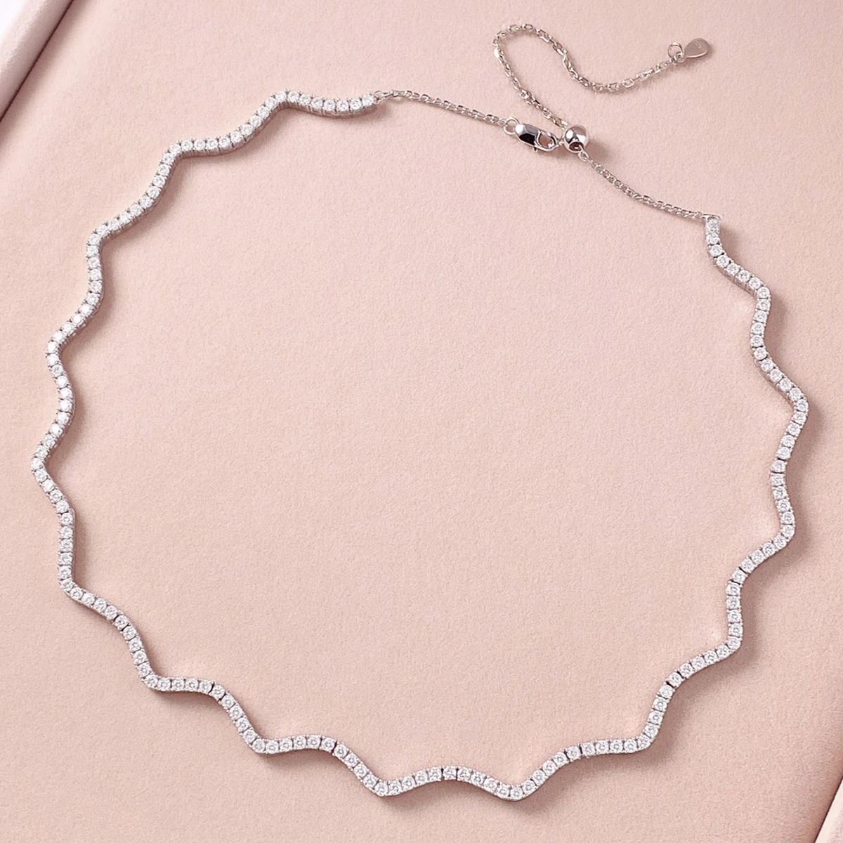 2mm Moissanite Tennis Choker for Women Party 925 Sterling Silver Wave Shaped Necklace Adjustable Lab Diamond Luxury Jewelry Gift