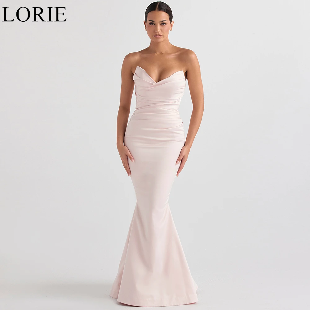 

LORIE Elegant Pink Satin Bridesmaid Dresses Strapless Draped Mermaid Backless 2024 Simple Wedding Party Prom Gowns Customized