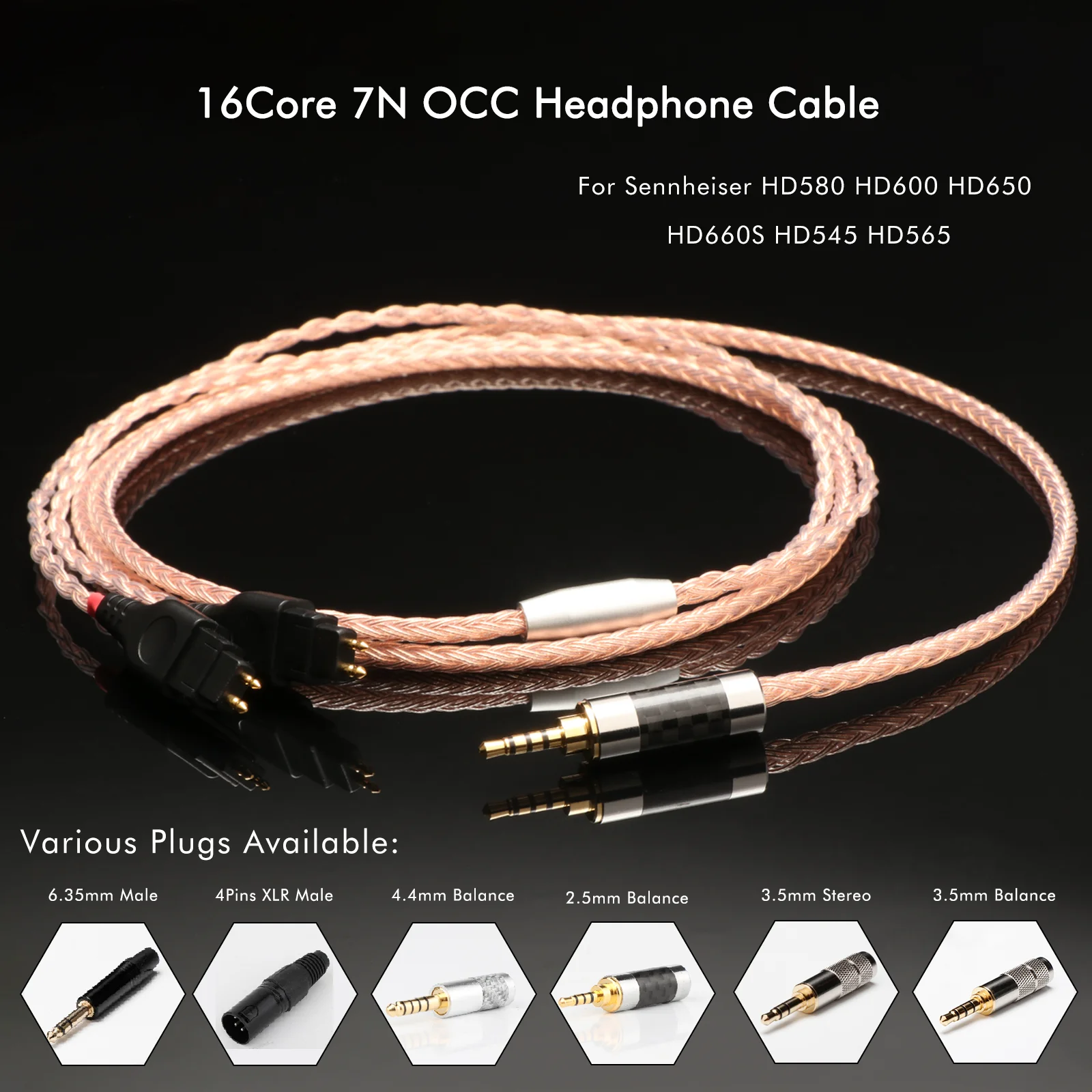7N OCC Copper 16Core Headphone Upgrade Cable For HD650 HD600 HD660S 2.5/3.5/4.4mm Balanced 4Pin XLR 6.35mm Audio Wire
