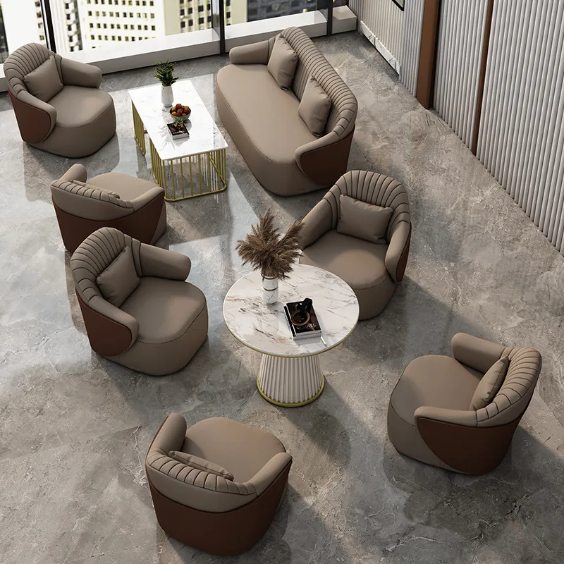 Sofá de cuero para recepción de invitados de reuniones, vestíbulo de recepción de hotel, mesas de sofá de negociación para invitados de reuniones comerciales