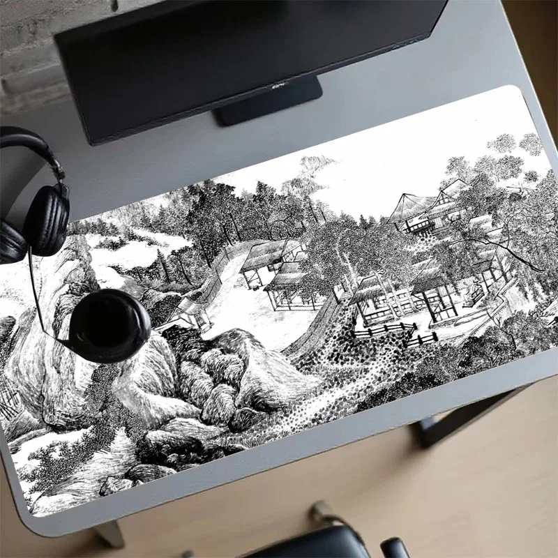 Ink Wash Landscape Painting Mouse Pad Gaming Mouse Mat Desk Mat Laptop Accessories Carpet Playmat Mousepad Xxl Keyboard Long Pad
