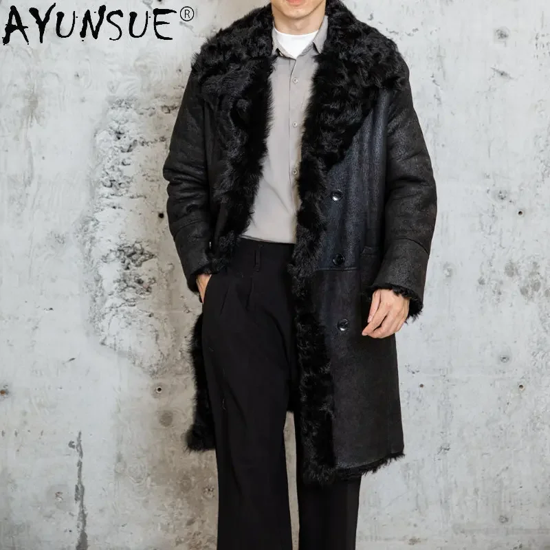 

AYUNSUE Natural Fur Coat Men Winter Jackets 2022 Mens Fur Coat Genuine Sheep Fur Coats Long Leather Jacket Sobretudo Masculino S