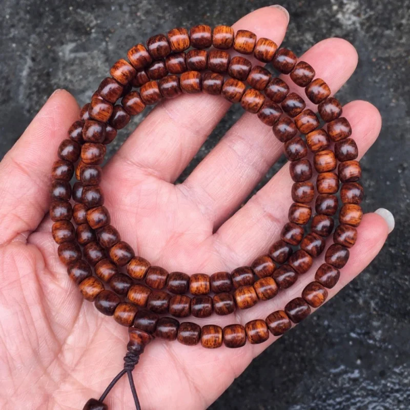 

Authentic Hainan Huanghuali 6*6 108-bead bracelet, vintage material barrel beads, unisex Buddhist prayer be