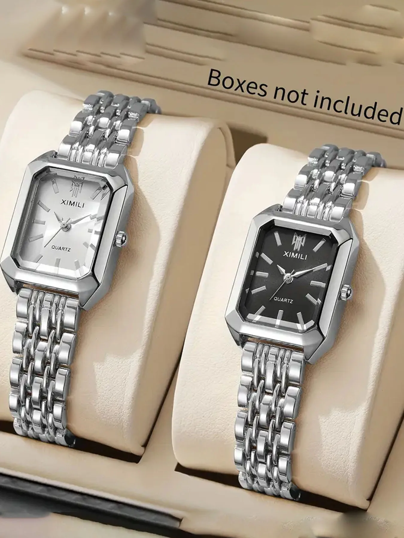 ABC2 pieces/set of light luxury steel strip women's watches, fashionable and simple square quartz watches for female students