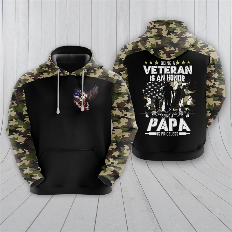 

US Veteran Graphic Sweatshirts America Soldier 3D Print Hoodies For Men Clothes Animal USA Flag Eagle Tracksuit Casual Boy Tops