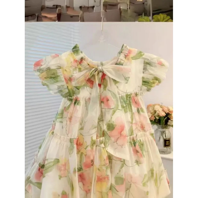 Dress Baby Autumn and Winter2024Summer Girls' Floral Summer Princess Fashionable New Cake Dress Children