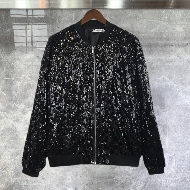 Fashion Sequins Punk Club Outfit Leisure Jacket High Quality Luxury Zipper Jacket Men Jaqueta Bomber Diamond Men Jacket Coat