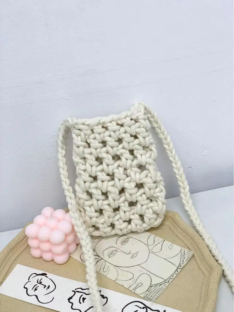 Hand Hook Cotton Thread Shoulder Crossbody Bags for Women Cute Fashion Ladies Summer Weave Phone Bags Purses 2022 New Handbags