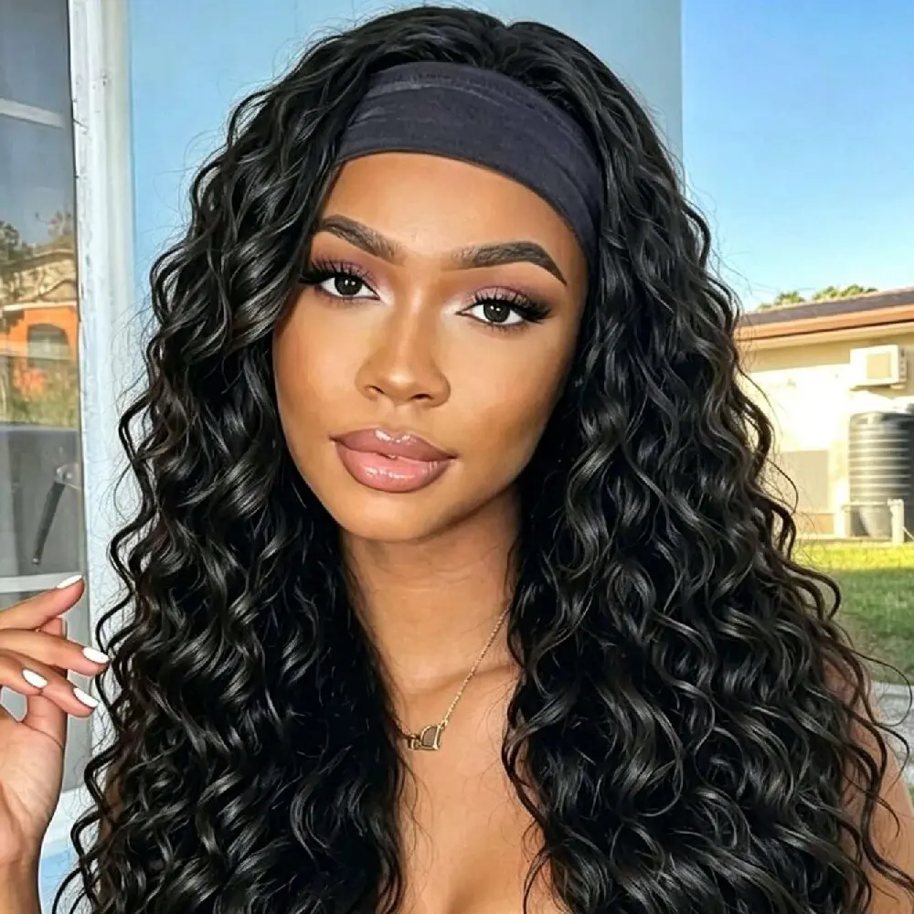 32 Inch Loose Deep Headband Wig Colored Natural Brazilian Virgin 100% Human Hair Glueless No Sew 250% Density Headband Wigs