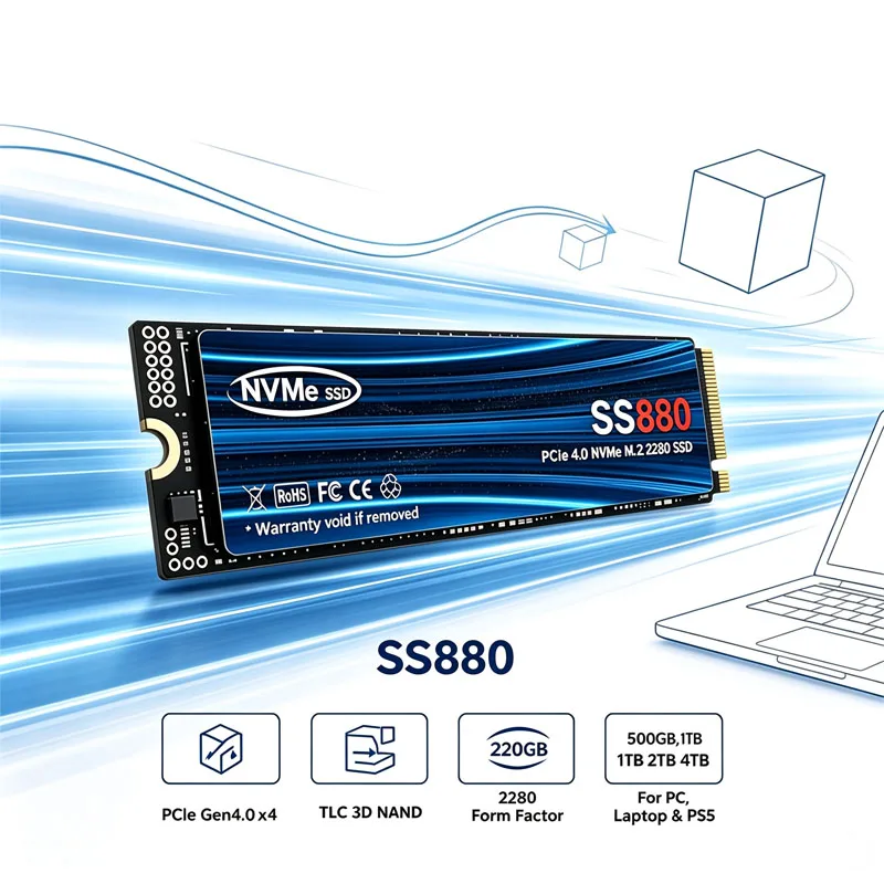 Internal M.2 NVMe SSD SS880 PCIe Gen4.0 X4 TLC 3D NAND 500GB 1TB 2TB 4TB 2280 Gaming Drive For PS5 PC Laptop