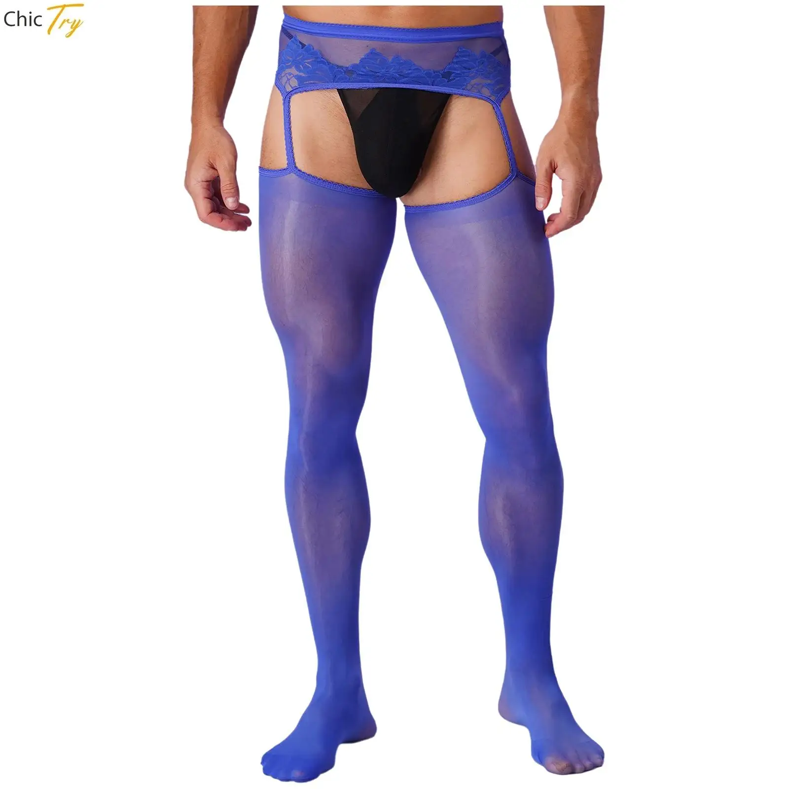 

Mens Ice Silk Lingerie Bedtime Surprise Pantyhose Crotchless Stretchy Stockings Tights Hosiery Glossy Legging Pant Underwear