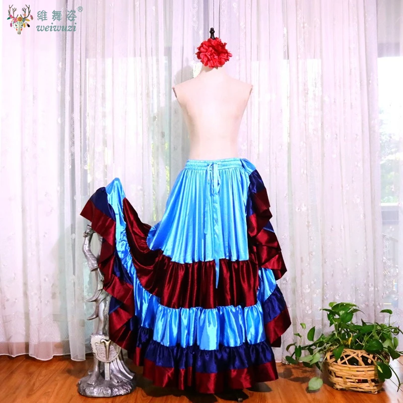 Falda de Flamenco de 720 grados con volantes Tribal para danza del vientre, satén a rayas, 25 yardas, 4 niveles, gran Swing, vestido gitano para mujer, actuación en equipo