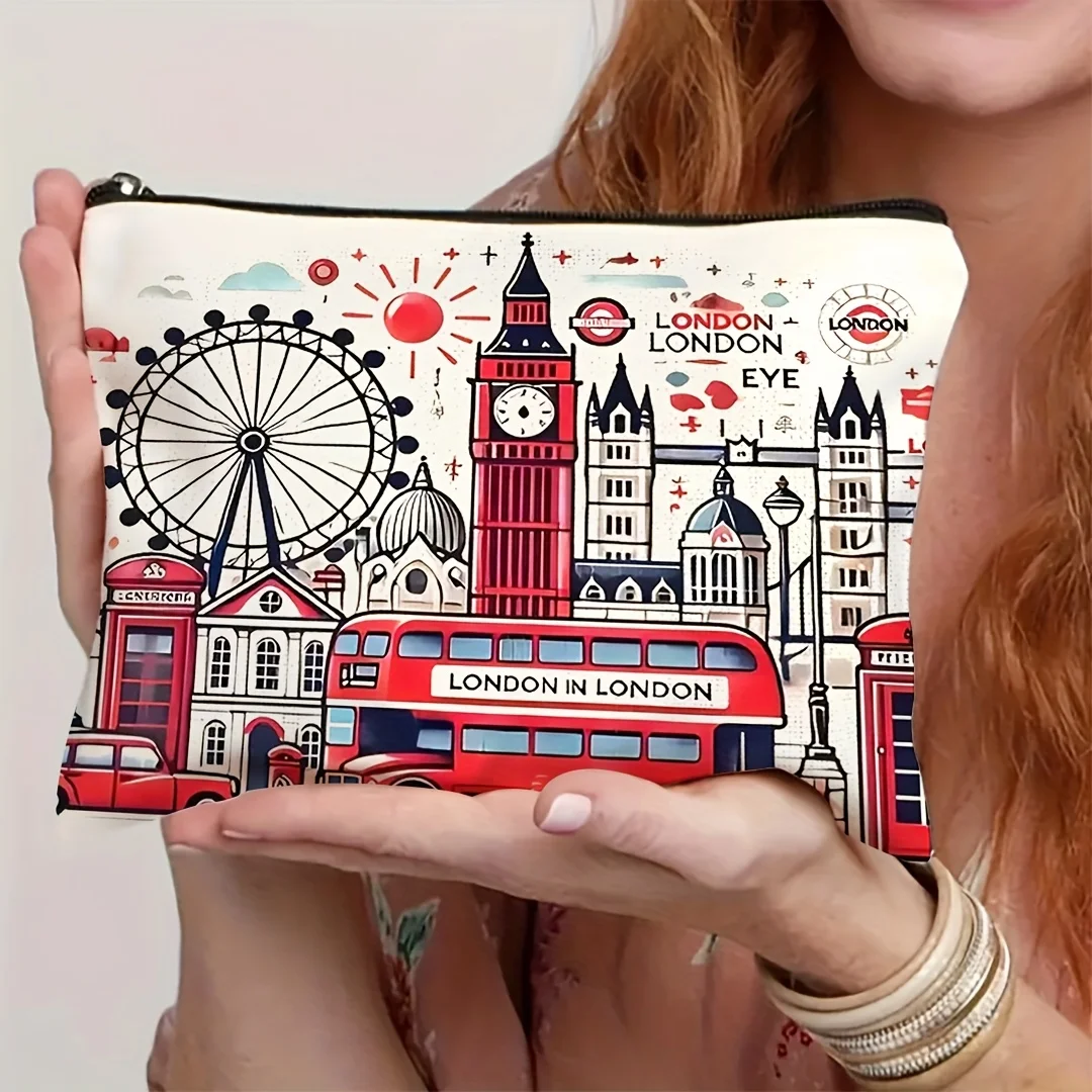 1pc, London Travel Gift Makeup Bag, London City Themed Cosmetic Storage Pouch, Portable Toiletries Organizer view 2