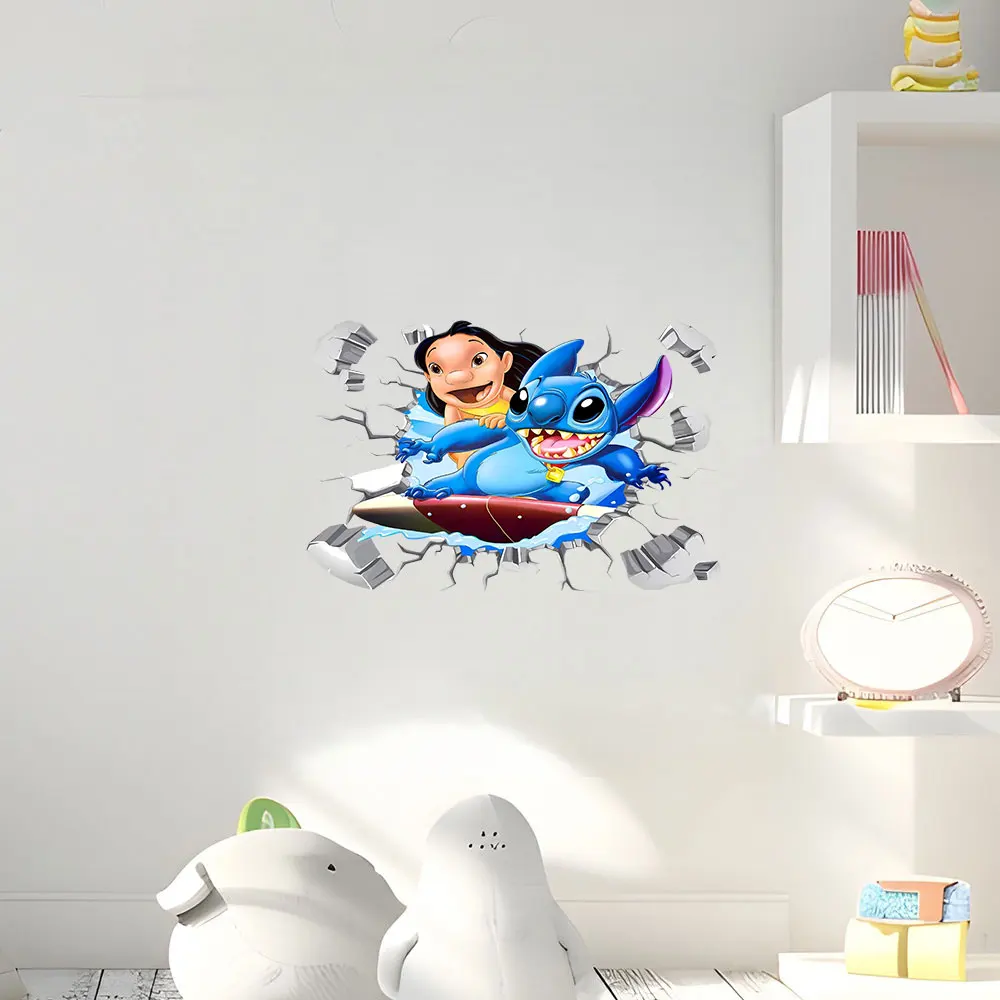 1 ملصق حائط لركوب الأمواج من Stitch and Lilo، ملصق Lilo & Stitch تحت عنوان - مناسب لتزيين المنزل، يمكن استخدامه على الجدران والنوافذ والشرفات والمرايا والجدران المزخرفة