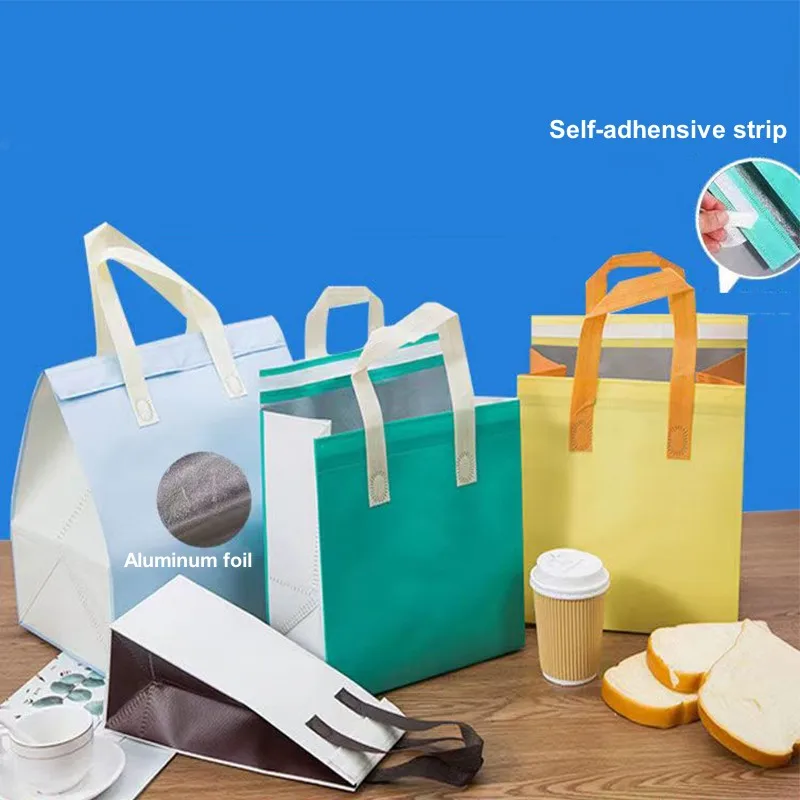 StoBag 25pcs Non-woven Lunch Tote Bags Box Fabric Portable Food Cake Drinks Packaging Keep Warm Cold Delivery Reusable Pouches