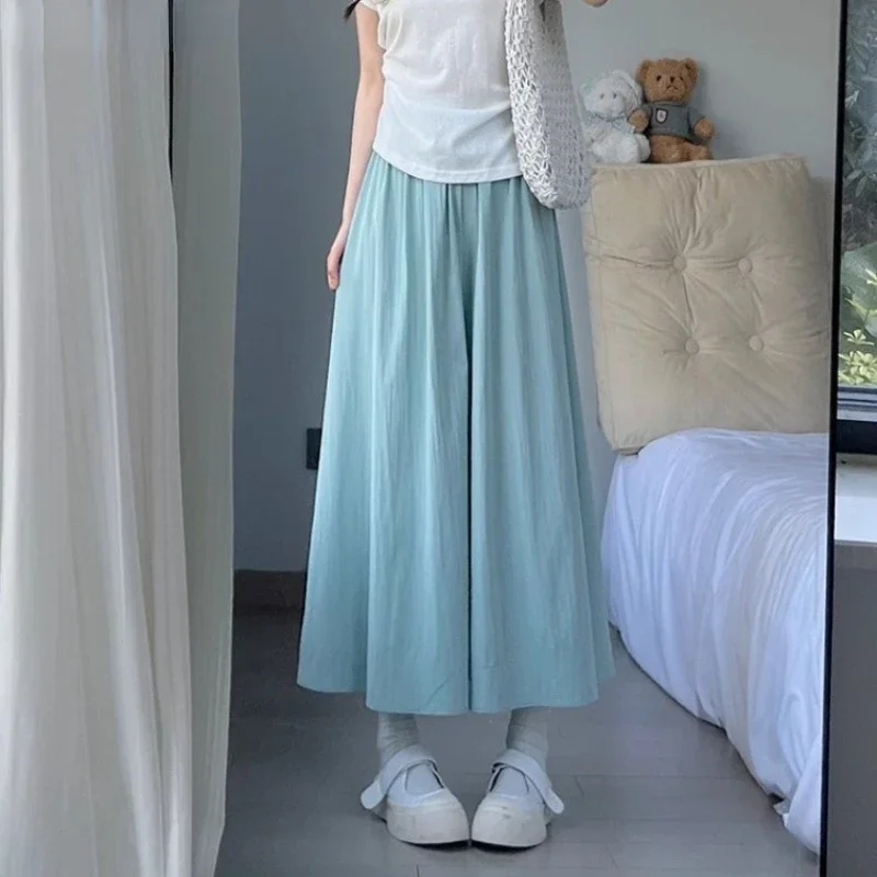 Pantalones de pierna ancha para mujer, falda informal holgada de cintura alta, Color sólido, Verano
