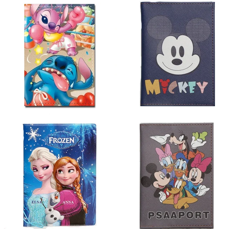 Disney Cute Cartoon PU Passport Cover Stitch Frozen 2 Mickey Winnie Print Girls Boys ID Card Holder Travel Ticket Passport Case