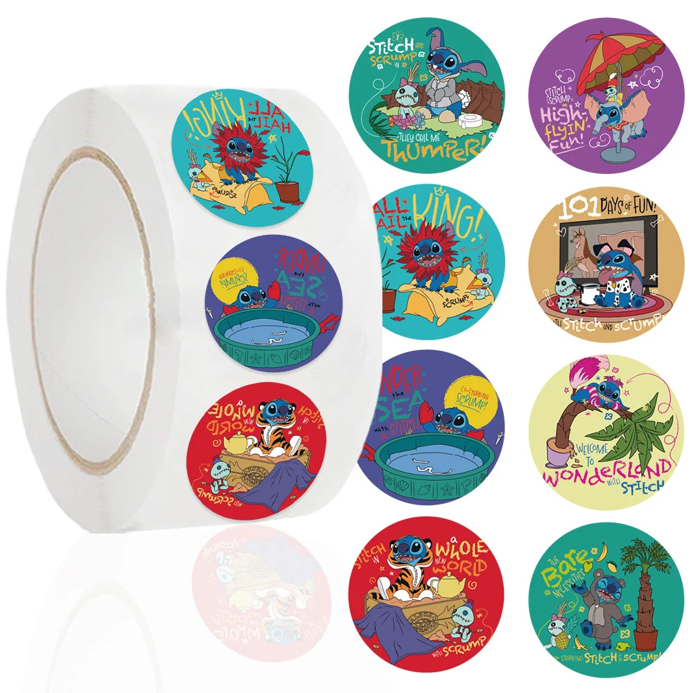 500pcs/Roll Cute Cartoon Disney Stitch Stickers Anime DIY Daily Schedule Prefect For Kid School Students Rewards Holiday Seal