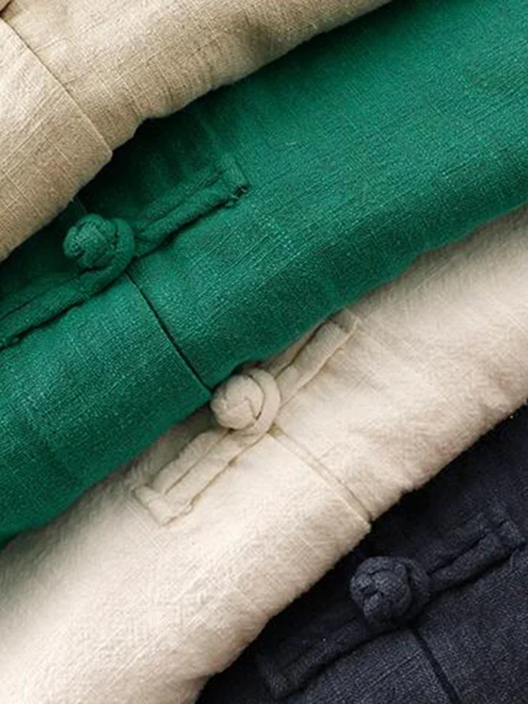 Однотонная рубашка рами в стиле ретро с китайской пряжкой, женская нерегулярная одежда для чая в стиле дзен, весенний топ из хлопка и льна