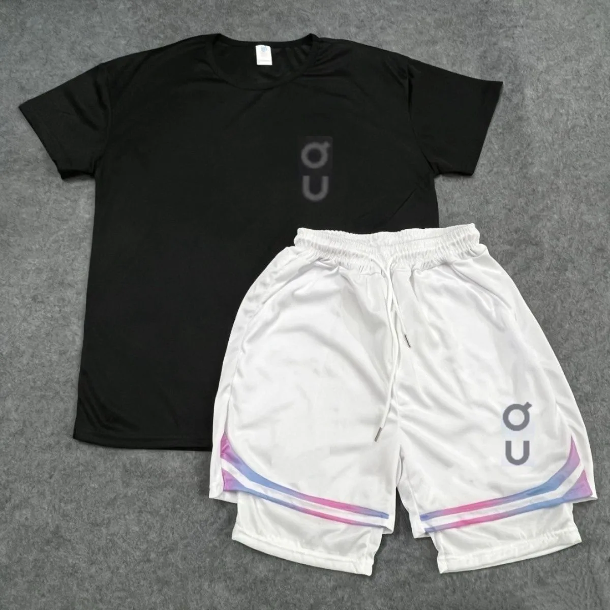 Men's Running Fitness Kit Summer Breathable Quick Dry Short Sleeve round Neck Marathon Athletic Training Shorts Sportswear