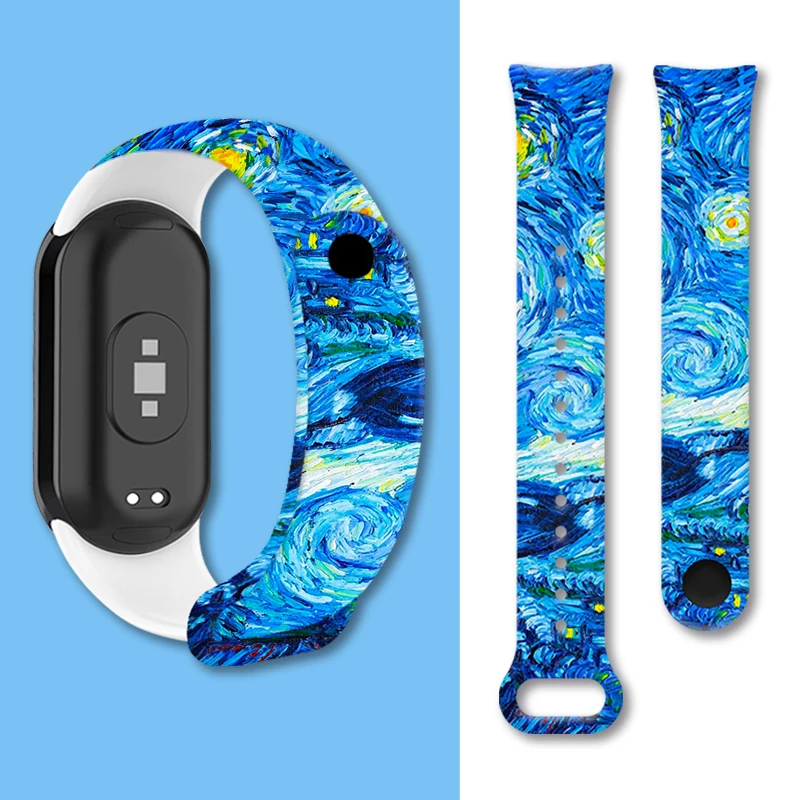 

Ремешок с принтом Ван Гога для Xiaomi Mi Band 10 9 8, сменный браслет, знаменитая картина маслом, ремешок для часов, спортивный браслет