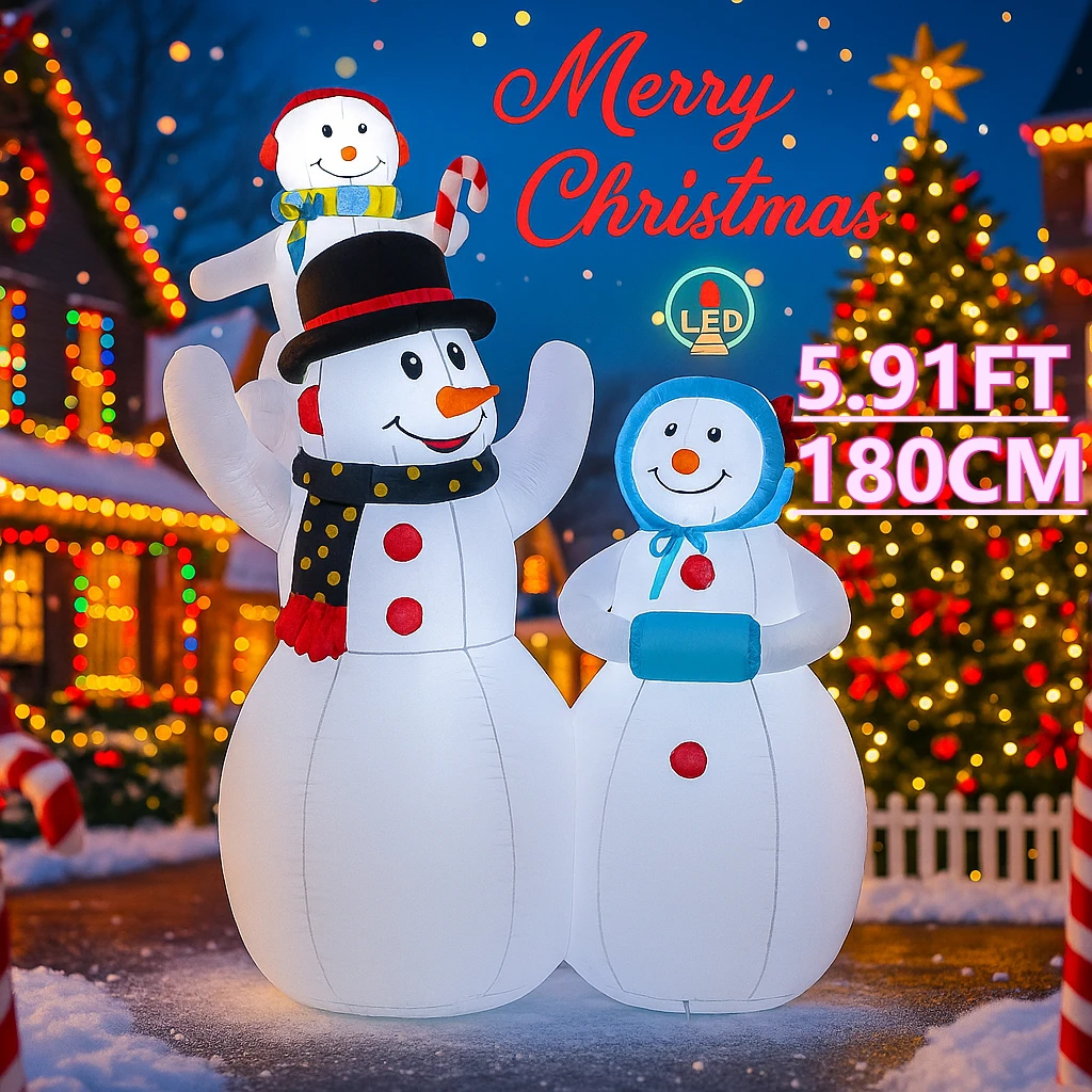 

5.91FT Christmas Inflatable Toys With LED Lights Snowman Family Supplies Home Ornaments Holiday Gifts Xmas Decorations for Yard