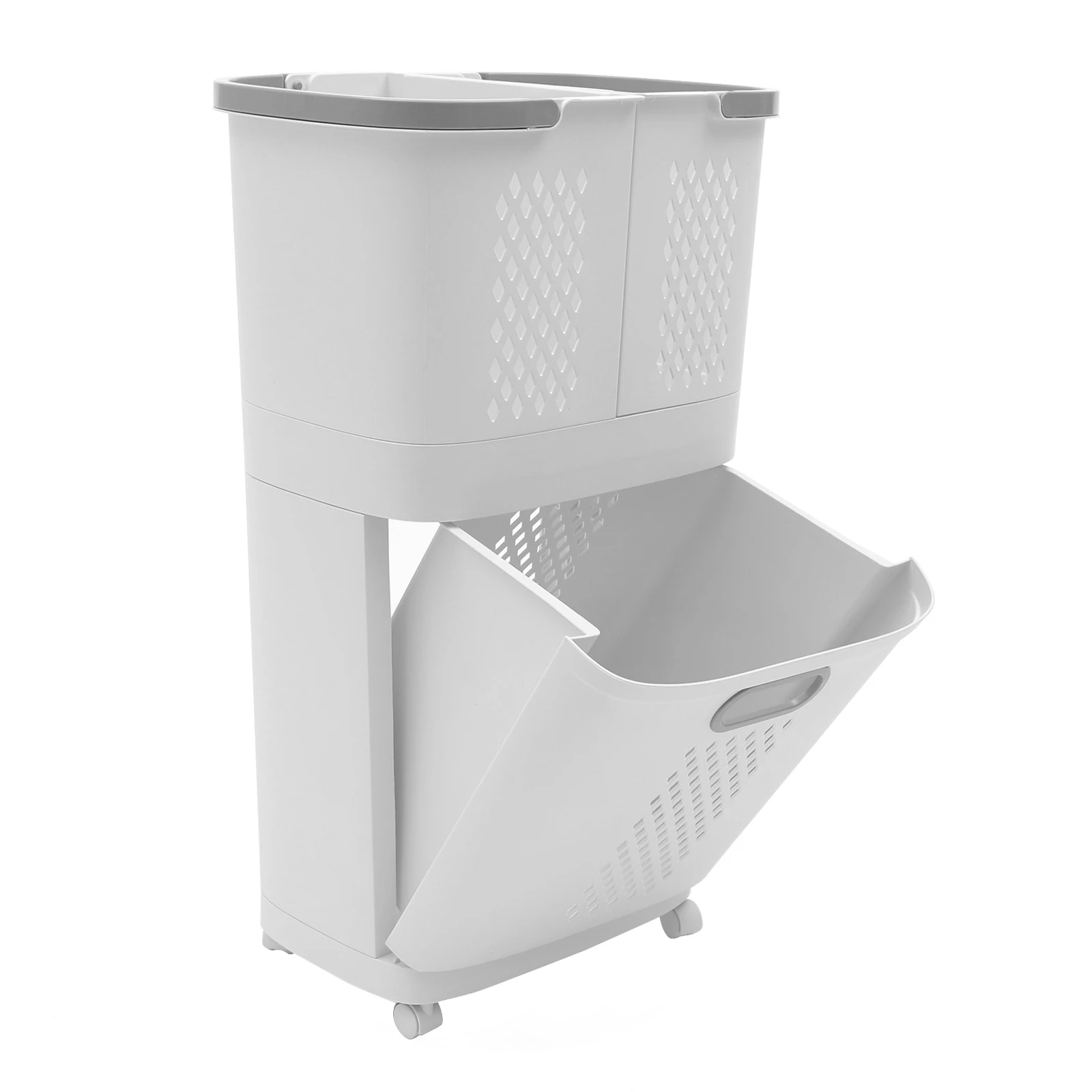 Multifunctional Laundry Basket, Multi-layer Clothes Storage Basket on Wheels Plastic Household Non-marking Stickers Balconies