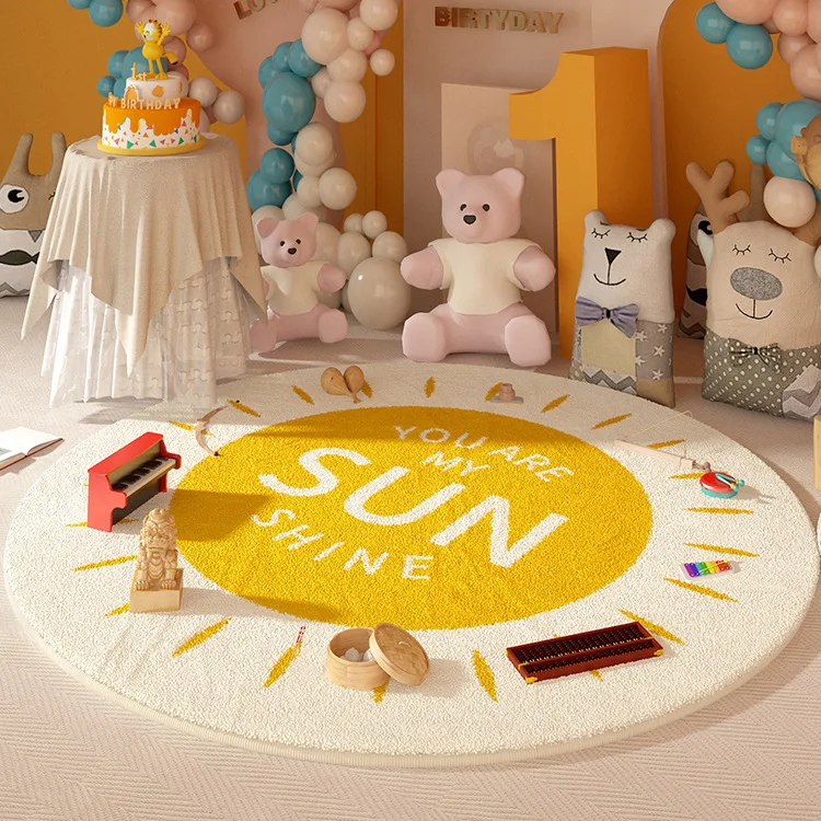 VIKAMA Luxury Style Round Lettered Carpet Soft Living Room Sofa Coffee Table Rug Bedroom Wardrobe Room Non-slip Mat Home Decor