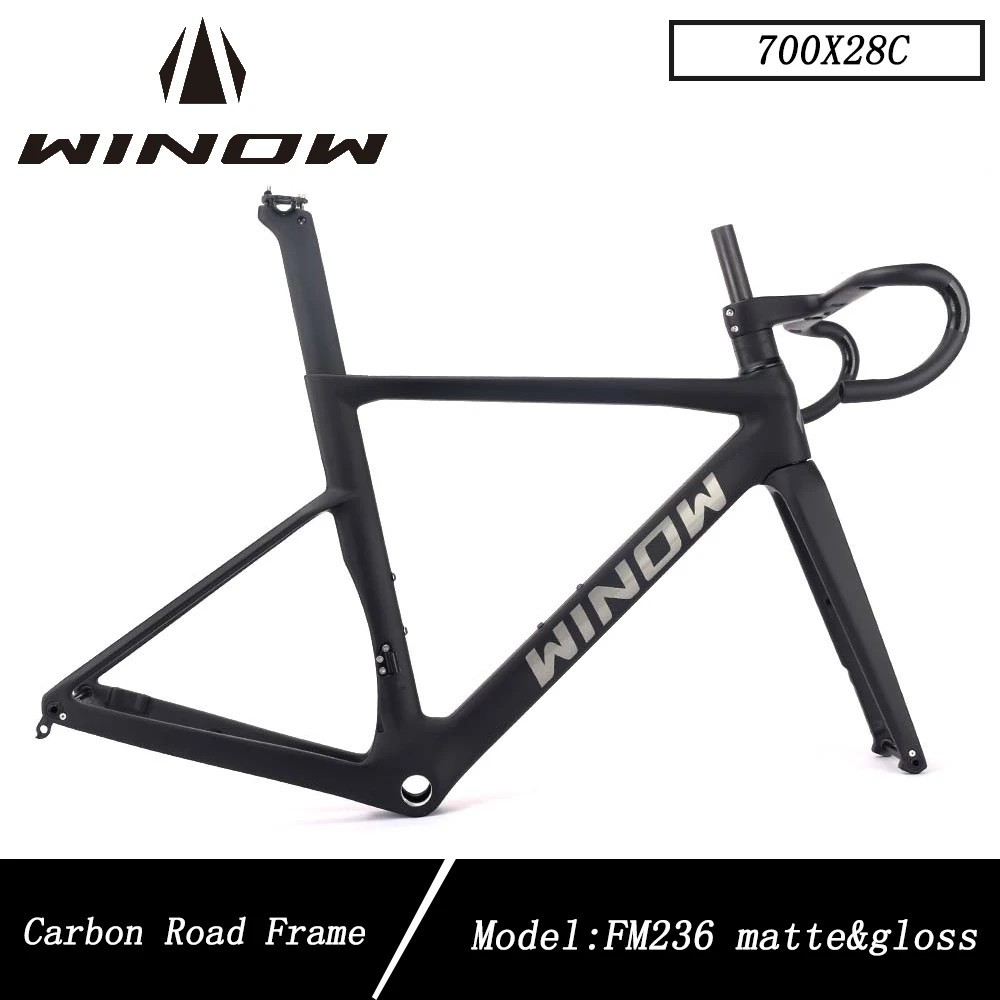 

Winow Road Bike Carbon Frame 700*28C BSA68 Disc Brake 140MM Bicycle Frames Di2 46 49 52 55cm Carbon Road Frameset Full Hidden