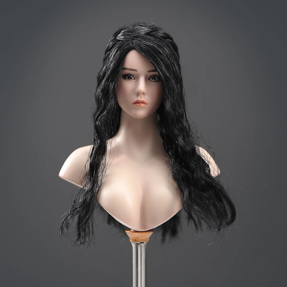 

1/6 Female Head Sculpt,European Girl Warrior Black Hair Head Carved Carving for 12inch PH TBL JO Soldier Action Figure Body